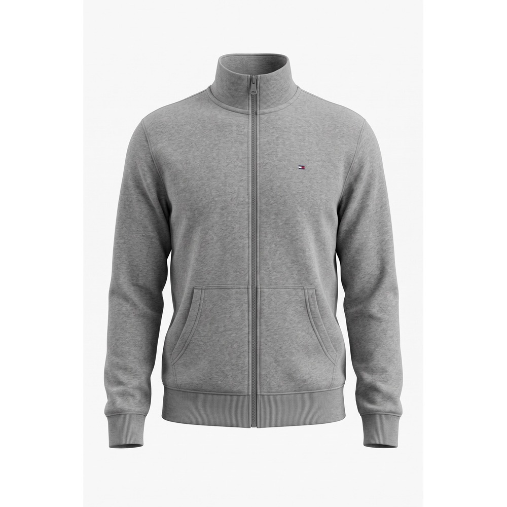 Tommy Hilfiger Mens Full Zip Mock Neck Fleece Sweatshirt Heather Gray Medium